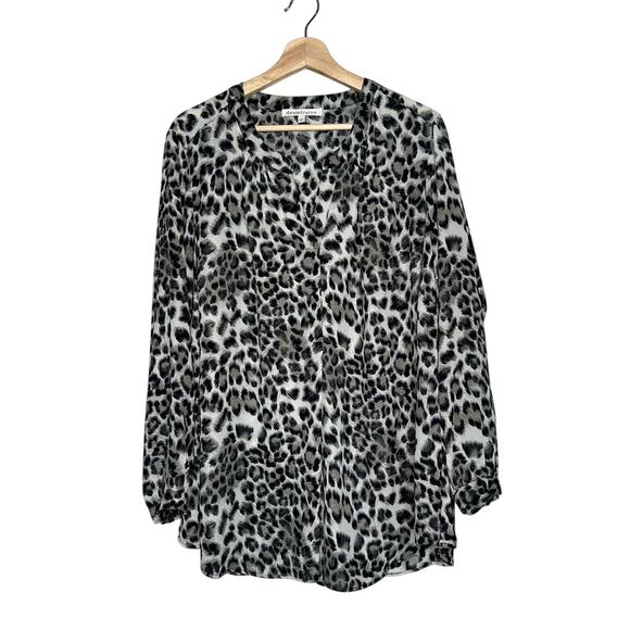Daniel Rainn Black Gray Animal Print Blouse Long Sleeve 1X Plus Size - Picture 1 of 5